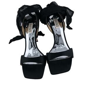 Badgley Mischka Womens Primrose Ankle Wrap Black Satin Heel Size 9.5 NWOB